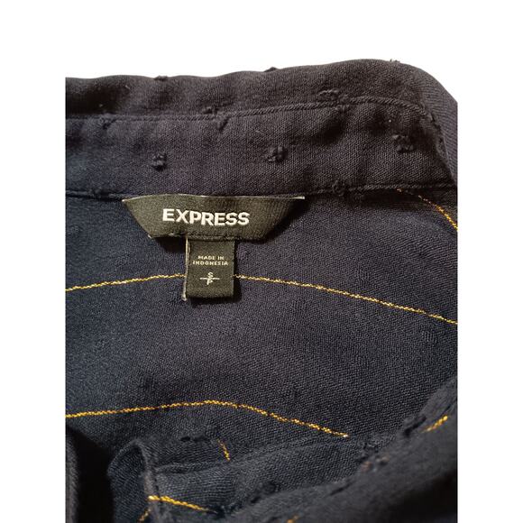 EXPRESS Classic Button Front Blouse Top Small Navy Blue Career Casual Basic - Picture 4 of 8